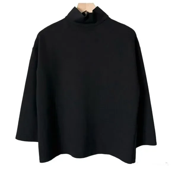 Emerson Fry Edie Top Black Ponte High Neckline Boxy Size Small - Picture 2 of 4